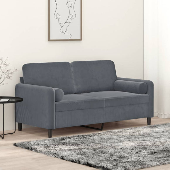 NNEVL 2-Seater Sofa with Throw Pillows Dark Grey 140 cm Velvet
