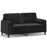 NNEVL 2-Seater Sofa with Throw Pillows Black 140 cm Velvet