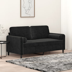 NNEVL 2-Seater Sofa with Throw Pillows Black 140 cm Velvet