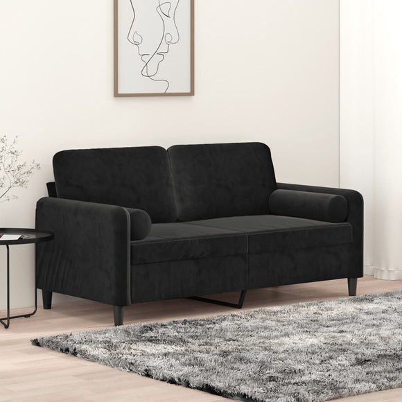 NNEVL 2-Seater Sofa with Throw Pillows Black 140 cm Velvet