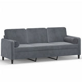 NNEVL 3-Seater Sofa with Throw Pillows Dark Grey 180 cm Velvet