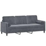 NNEVL 3-Seater Sofa with Throw Pillows Dark Grey 180 cm Velvet