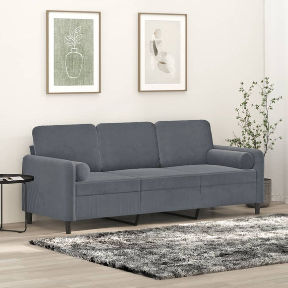 NNEVL 3-Seater Sofa with Throw Pillows Dark Grey 180 cm Velvet