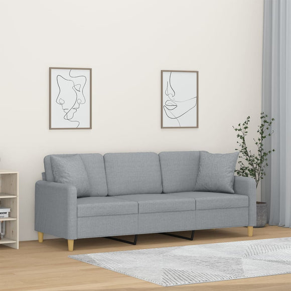 NNEVL 3-Seater Sofa with Throw Pillows Light Grey 180 cm Fabric