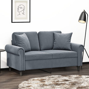 NNEVL 2-Seater Sofa with Throw Pillows Dark Grey 120 cm Velvet