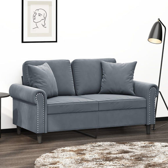 NNEVL 2-Seater Sofa with Throw Pillows Dark Grey 120 cm Velvet