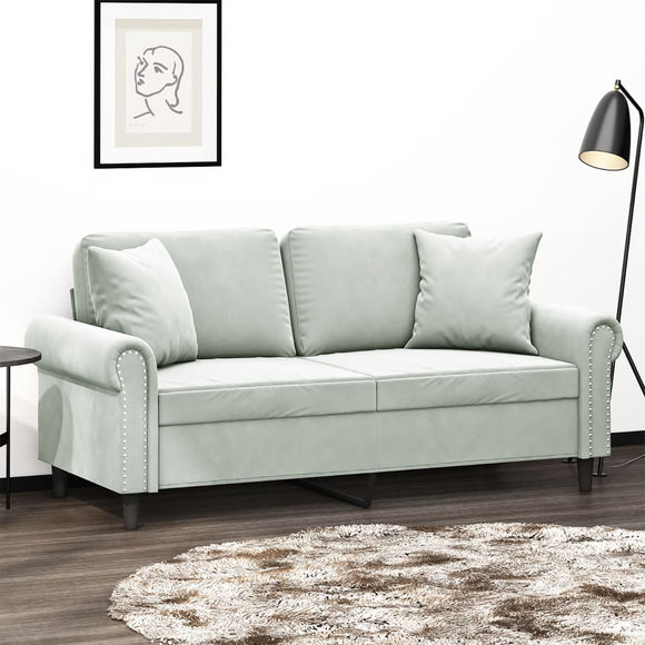 NNEVL 2-Seater Sofa with Throw Pillows Light Grey 140 cm Velvet