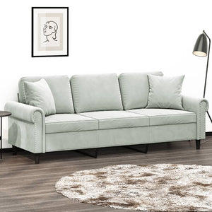 NNEVL 3-Seater Sofa with Throw Pillows Light Grey 180 cm Velvet