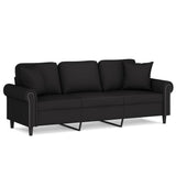 NNEVL 3-Seater Sofa with Throw Pillows Black 180 cm Velvet