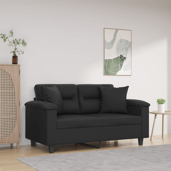 NNEVL 2-Seater Sofa with Throw Pillows Black 120 cm Faux Leather