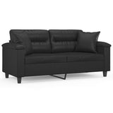 NNEVL 2-Seater Sofa with Throw Pillows Black 140 cm Faux Leather