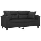 NNEVL 2-Seater Sofa with Throw Pillows Black 140 cm Faux Leather