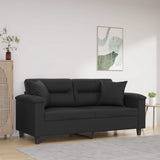 NNEVL 2-Seater Sofa with Throw Pillows Black 140 cm Faux Leather