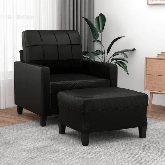 NNEVL Sofa Chair with Footstool Black 60 cm Faux Leather
