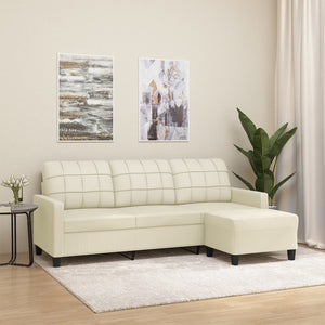 NNEVL 3-Seater Sofa with Footstool Cream 180 cm Faux Leather