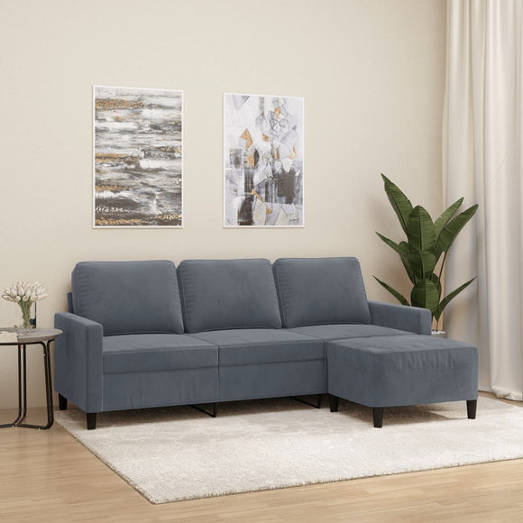 NNEVL 3-Seater Sofa with Footstool Dark Grey 180 cm Velvet
