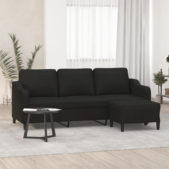 NNEVL 3-Seater Sofa with Footstool Black 180 cm Fabric