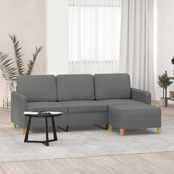 NNEVL 3-Seater Sofa with Footstool Dark Grey 180 cm Fabric