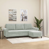 NNEVL 3-Seater Sofa with Footstool Light Grey 180 cm Velvet