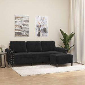 NNEVL 3-Seater Sofa with Footstool Black 180 cm Velvet
