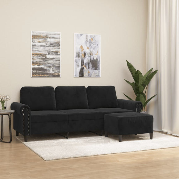 NNEVL 3-Seater Sofa with Footstool Black 180 cm Velvet