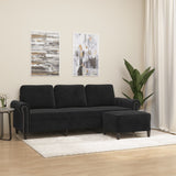 NNEVL 3-Seater Sofa with Footstool Black 180 cm Velvet