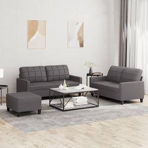 NNEVL 3 Piece Sofa Set with Cushions Grey Faux Leather