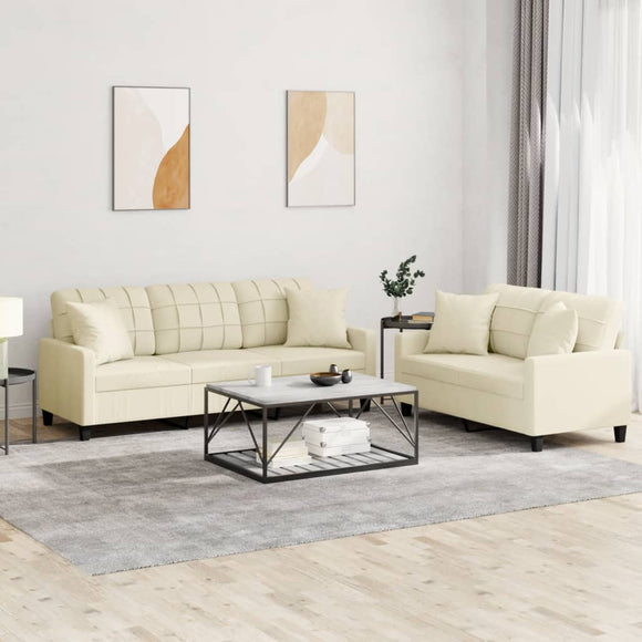 NNEVL 2 Piece Sofa Set with Pillows Cream Faux Leather