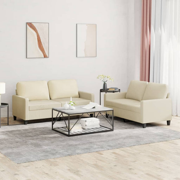 NNEVL 2 Piece Sofa Set with Cushions Cream Faux Leather
