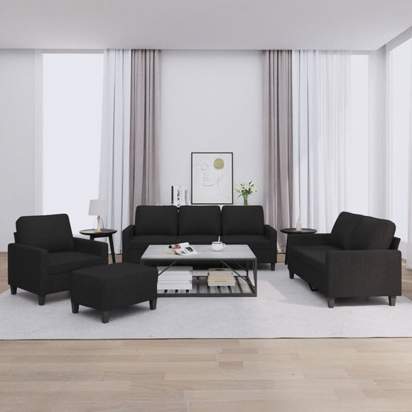 NNEVL 4 Piece Sofa Set with Cushions Black Fabric
