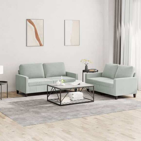 NNEVL 2 Piece Sofa Set with Cushions Light Grey Velvet