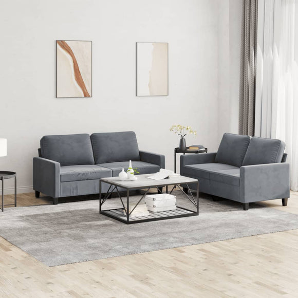 NNEVL 2 Piece Sofa Set with Cushions Dark Grey Velvet