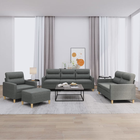 NNEVL 4 Piece Sofa Set with Cushions Dark Grey Fabric