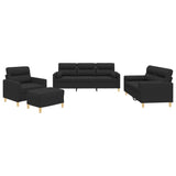 NNEVL 4 Piece Sofa Set with Pillows Black Fabric