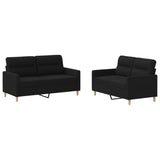 NNEVL 2 Piece Sofa Set with Cushions Black Fabric