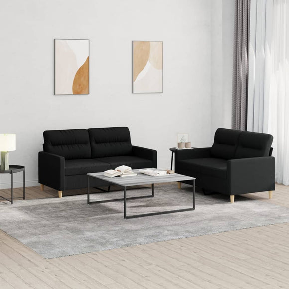 NNEVL 2 Piece Sofa Set with Cushions Black Fabric