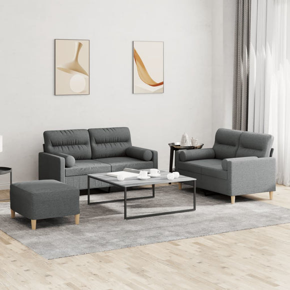NNEVL 3 Piece Sofa Set with Pillows Dark Grey Fabric