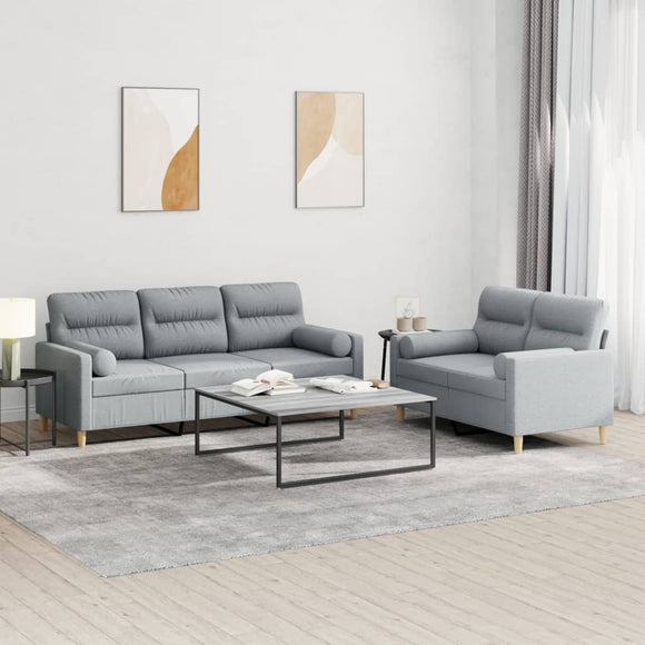 NNEVL 2 Piece Sofa Set with Pillows Light Grey Fabric