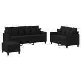 NNEVL 3 Piece Sofa Set with Cushions Black Fabric