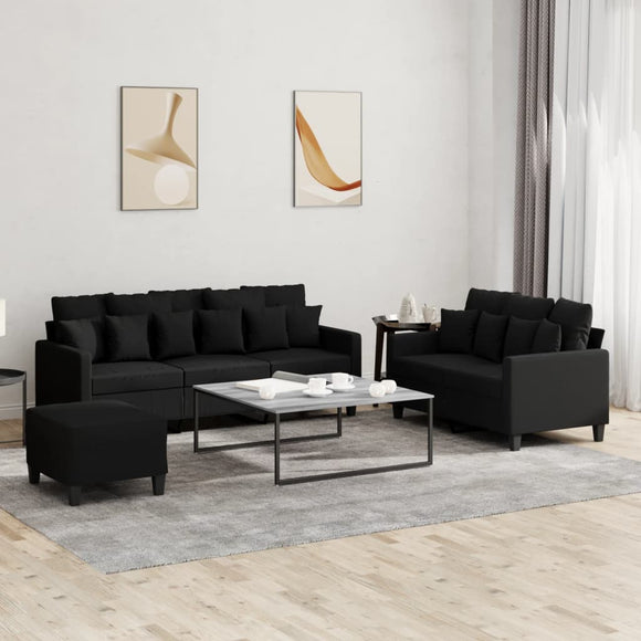 NNEVL 3 Piece Sofa Set with Cushions Black Fabric