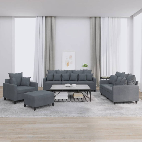 NNEVL 4 Piece Sofa Set with Cushions Dark Grey Velvet