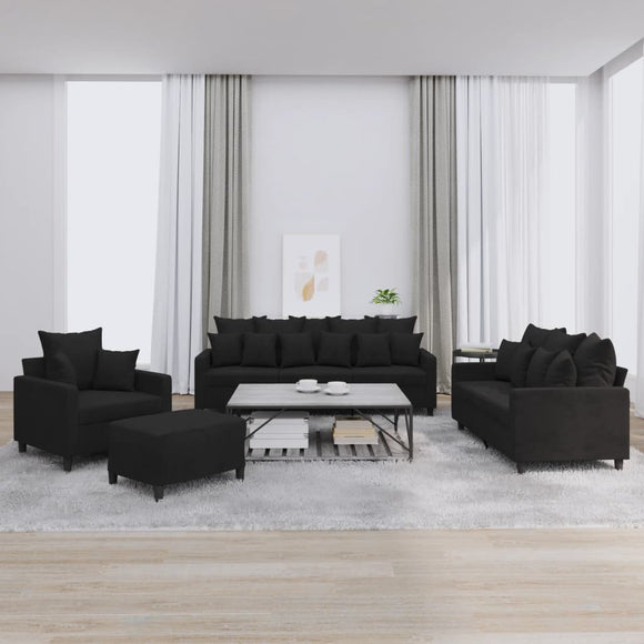 NNEVL 4 Piece Sofa Set with Cushions Black Velvet