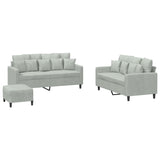 NNEVL 3 Piece Sofa Set with Cushions Light Grey Velvet