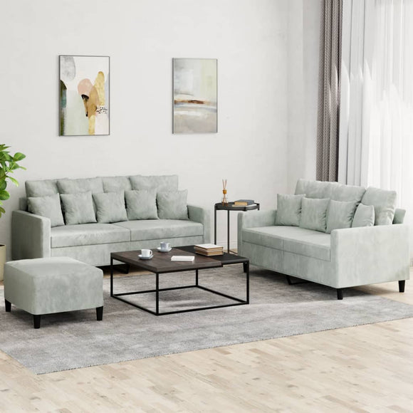 NNEVL 3 Piece Sofa Set with Cushions Light Grey Velvet