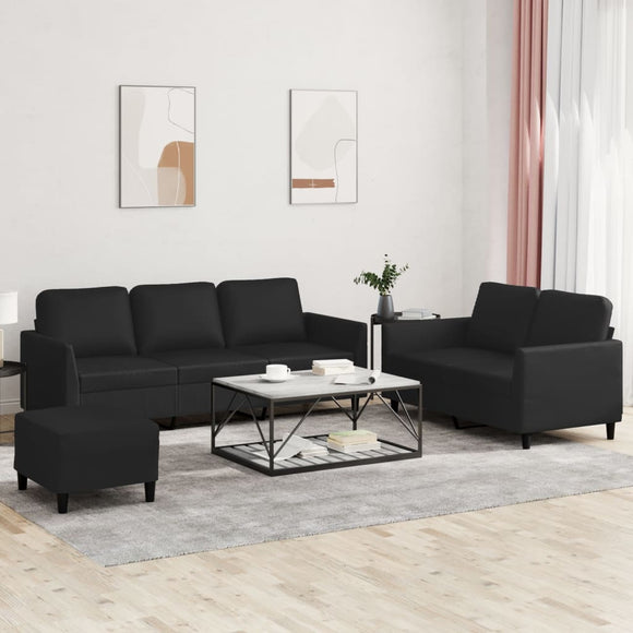 NNEVL 3 Piece Sofa Set with Cushions Black Faux Leather