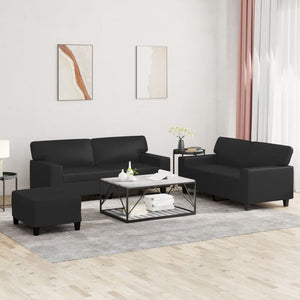 NNEVL 3 Piece Sofa Set Black Faux Leather