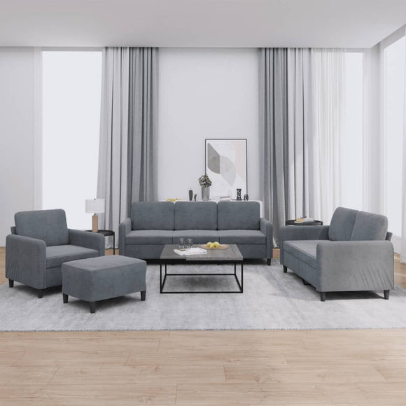 NNEVL 4 Piece Sofa Set Dark Grey Velvet