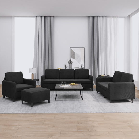 NNEVL 4 Piece Sofa Set Black Velvet