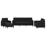 NNEVL 4 Piece Sofa Set with Pillows Black Velvet