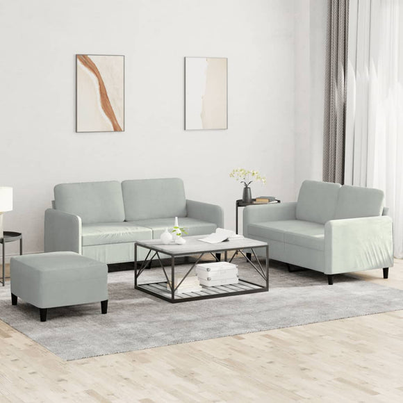 NNEVL 3 Piece Sofa Set Light Grey Velvet